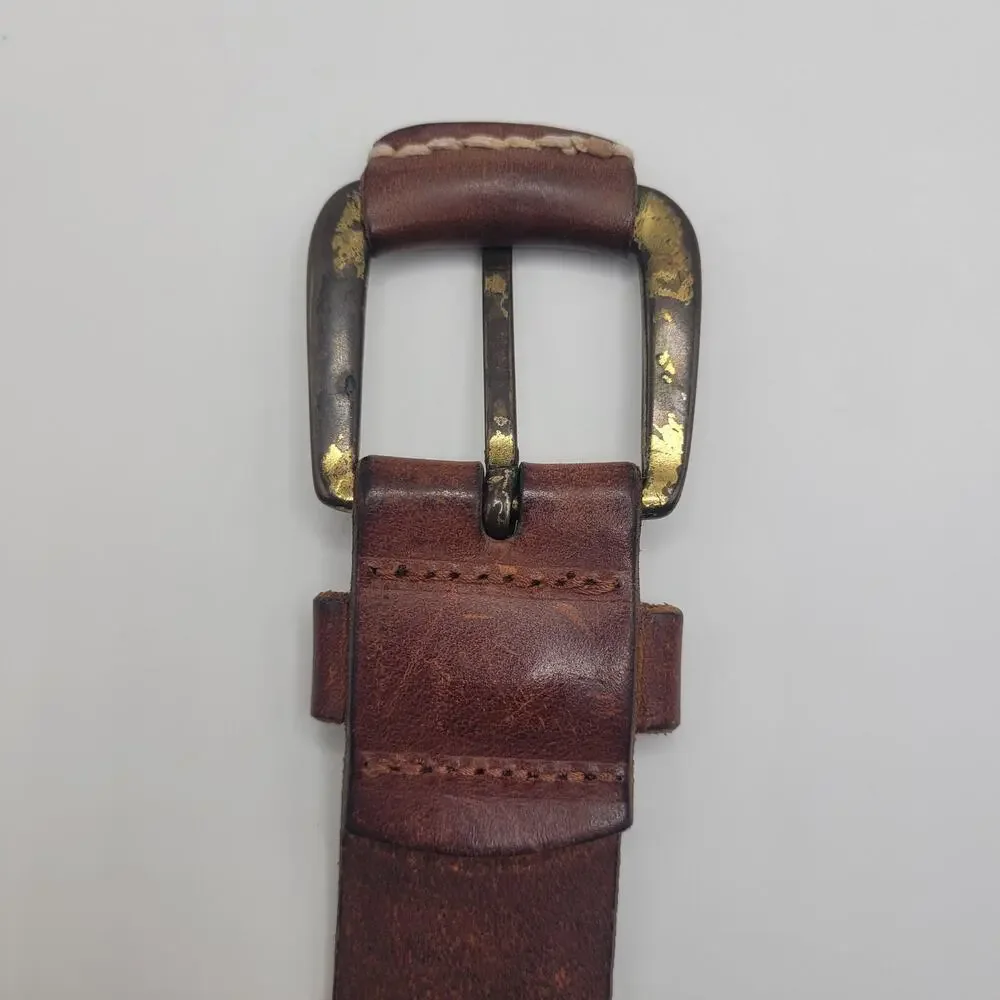 Brown Leather Belt Medium Rustic Stitched Workwear Casual Boho‎ Western Festival